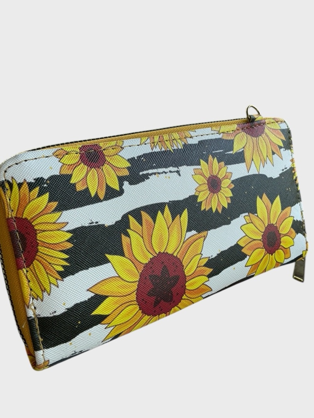 Sunflower Zip Around Wallet Accordion Wristlet Crossbody Ready